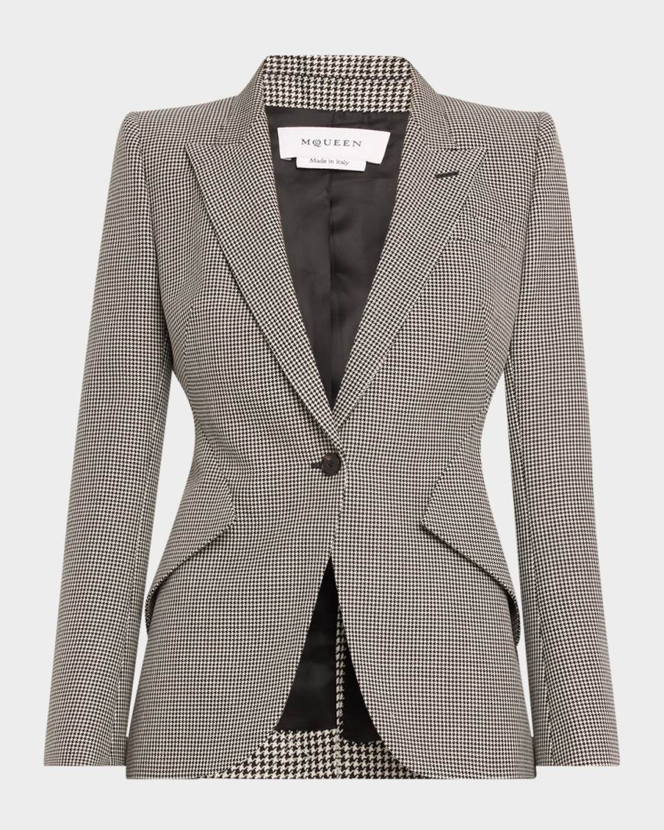 SIngle-Breasted Houndstooth Blazer